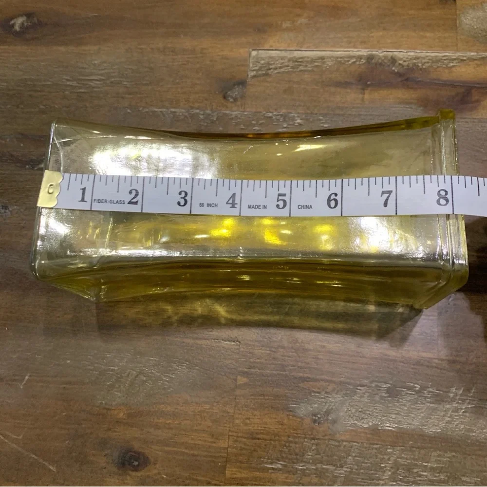 Yellow glass unique square shaped floral decorative vase. 8in tall 3.5in opening